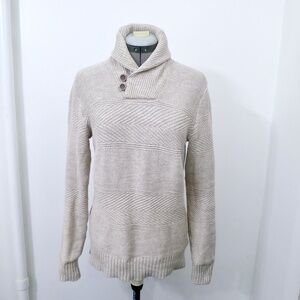 Two Button Shawl Collar Textured Knit Sea Fare Oatmeal Sweater Women's Small